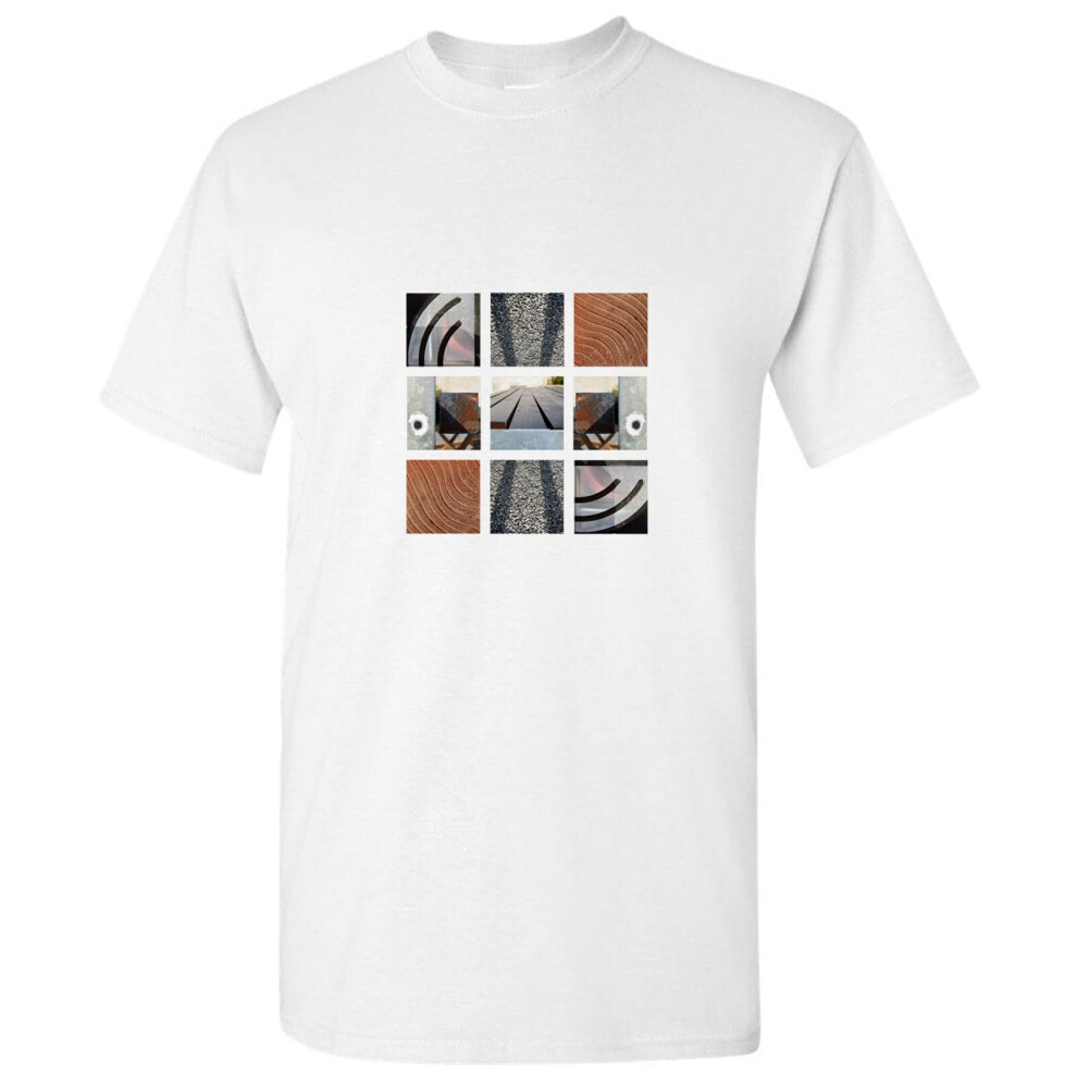 (L) Containment Wood Blocks Modern Abstract Art White Men T Shirt Tee Top