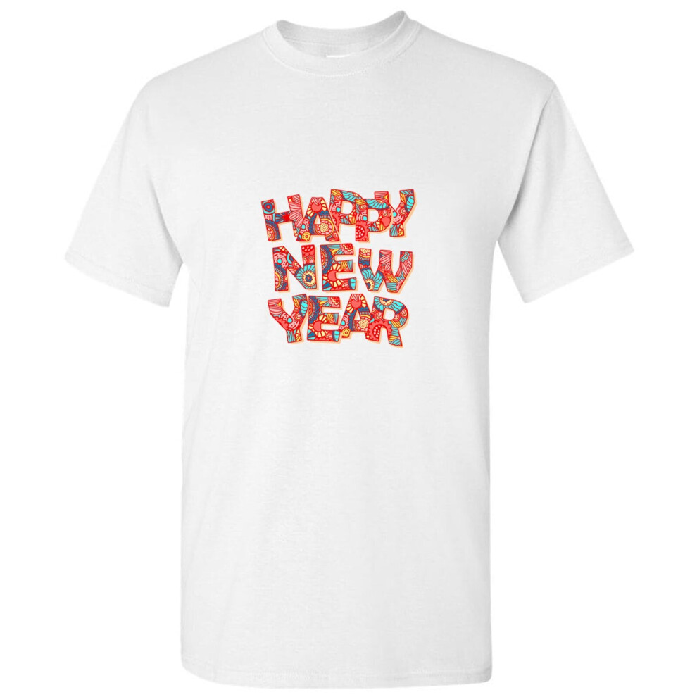 (M) Floral Happy Chinese New Year Cute White Men T Shirt Tee Top