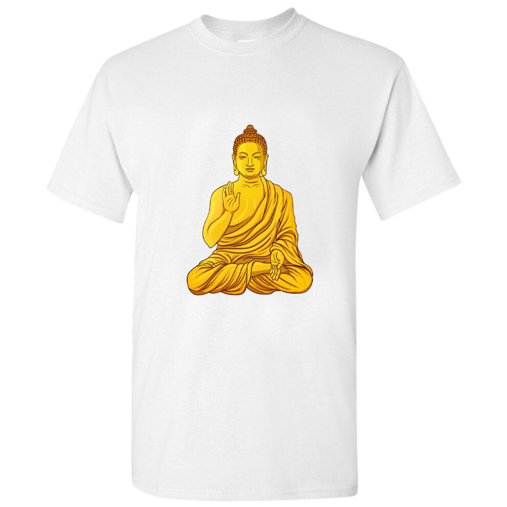 (L) Gautama Gold Buddha Buddhism Buddhist Religion Art Men T Shirt Tee Top