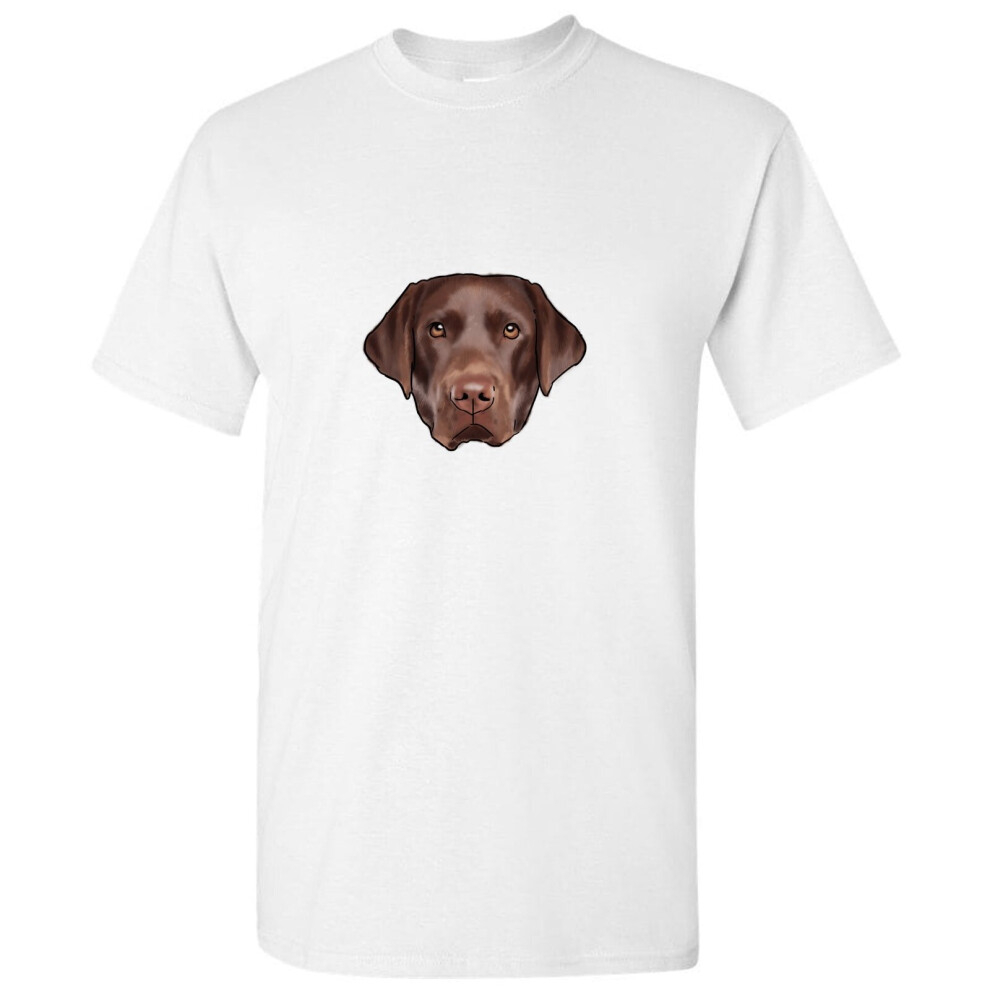 (M) Cute Brown Labrador Dog Head White Men T Shirt Tee Top