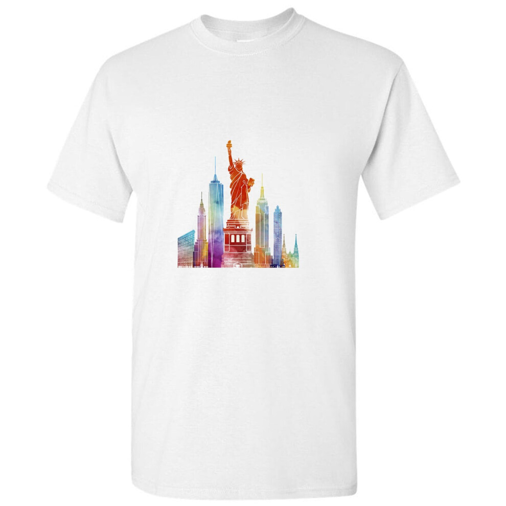 (L) New York City NY NYC Statue Of Liberty Design White Men T Shirt Tee Top