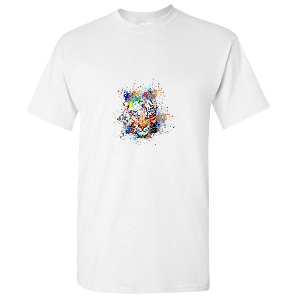 (S) Colourful Cool Wild Tiger Face Novelty Art White Men T Shirt Tee Top