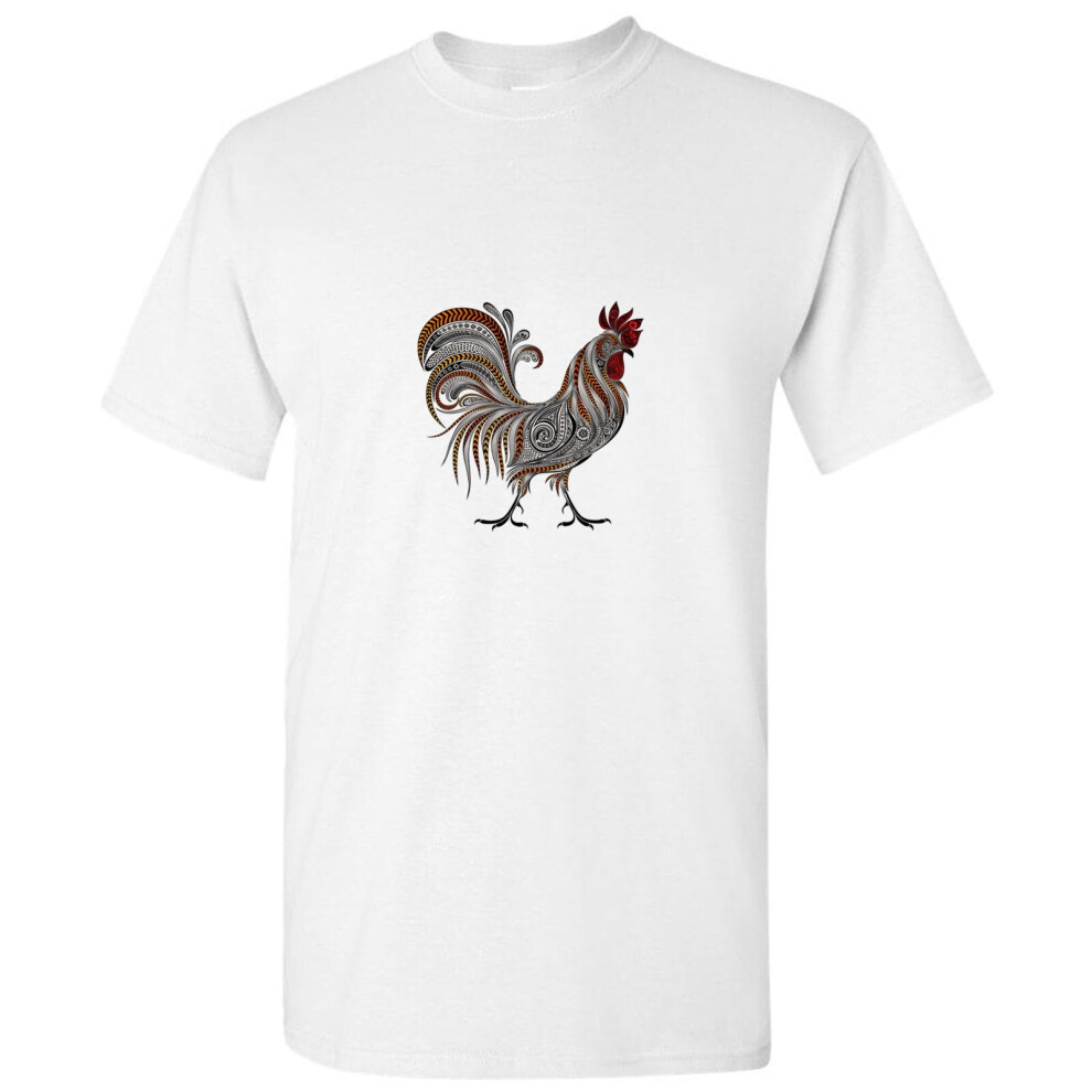 (2XL) Rooster Chicken Cock Chinese Zodiac White Men T Shirt Tee Top