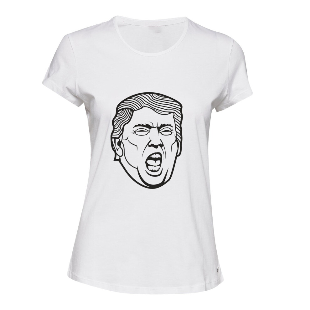 (White, S) Funny USA President Donald Trump Shout Face Ladies Women T Shirt Tee Top