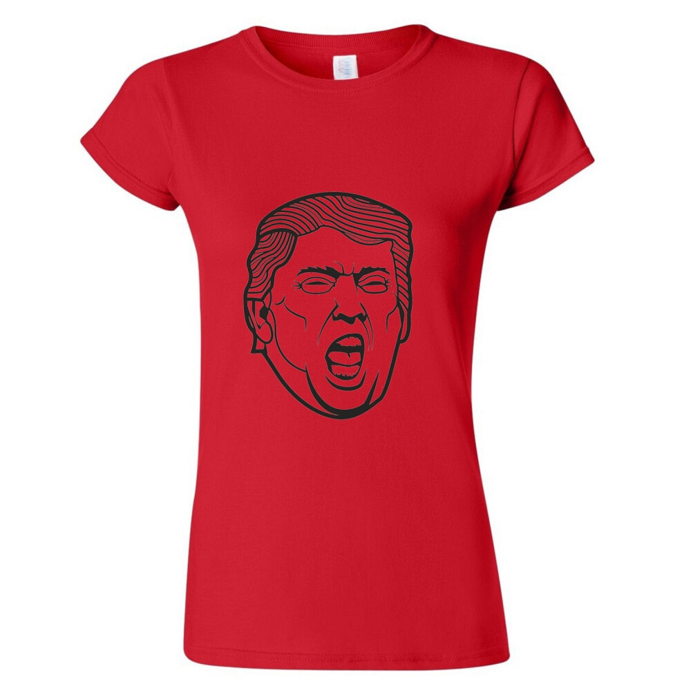 (Red, S) Funny USA President Donald Trump Shout Face Ladies Women T Shirt Tee Top