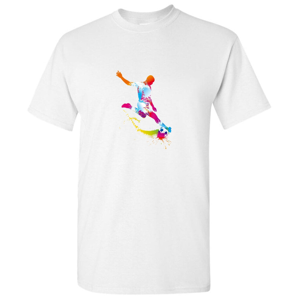 (2XL) Football Soccer Striker Colourful Art Print White Men T Shirt Tee Top