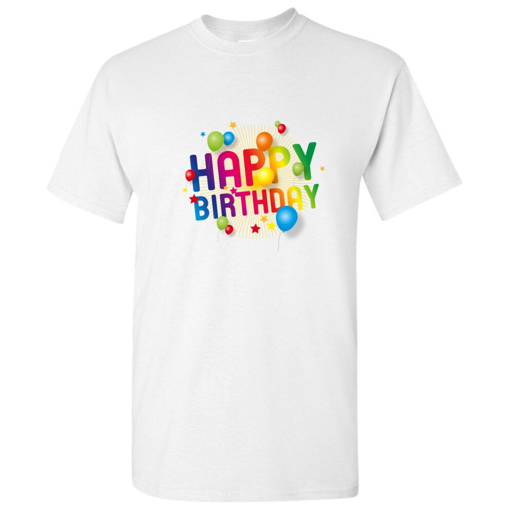 (XL) Happy Birthday 3D Party Balloon Regular Men Basic T Shirt Tee Top