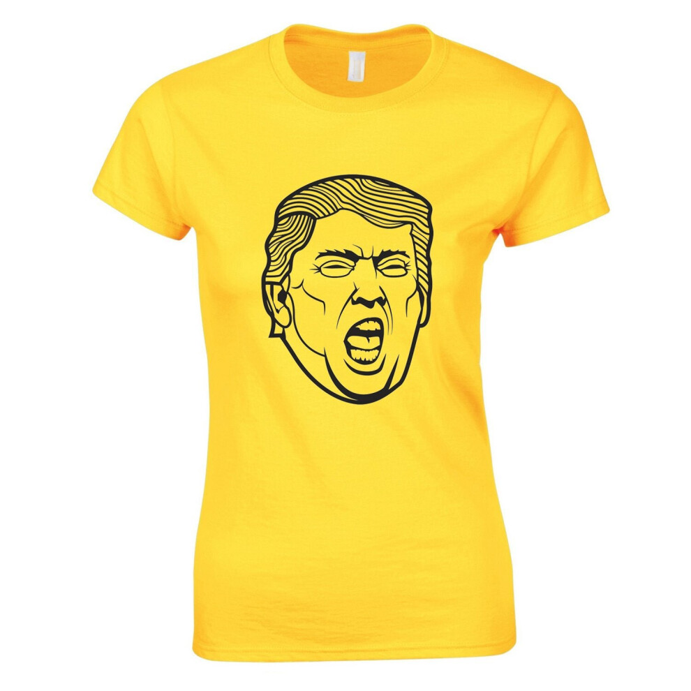 (Yellow, S) Funny USA President Donald Trump Shout Face Ladies Women T Shirt Tee Top