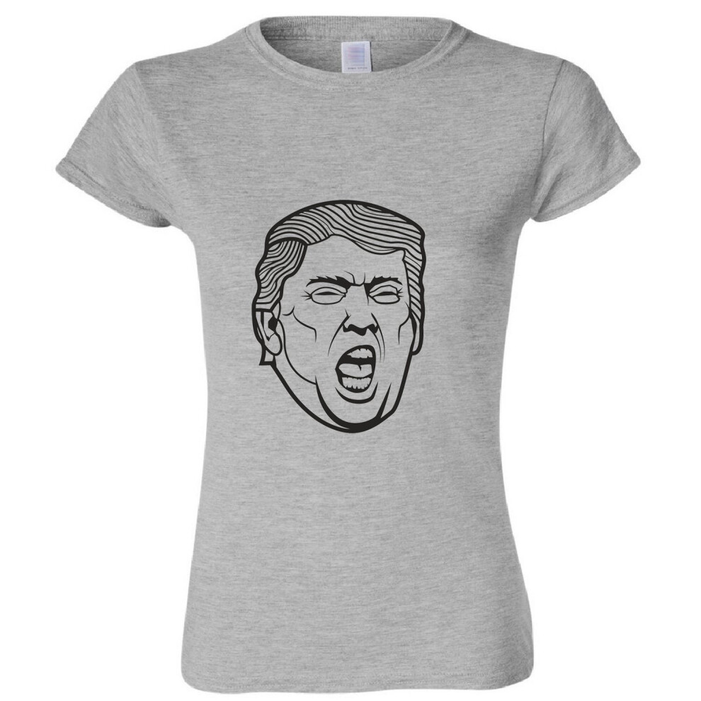 (Sport Grey, 2XL) Funny USA President Donald Trump Shout Face Ladies Women T Shirt Tee Top