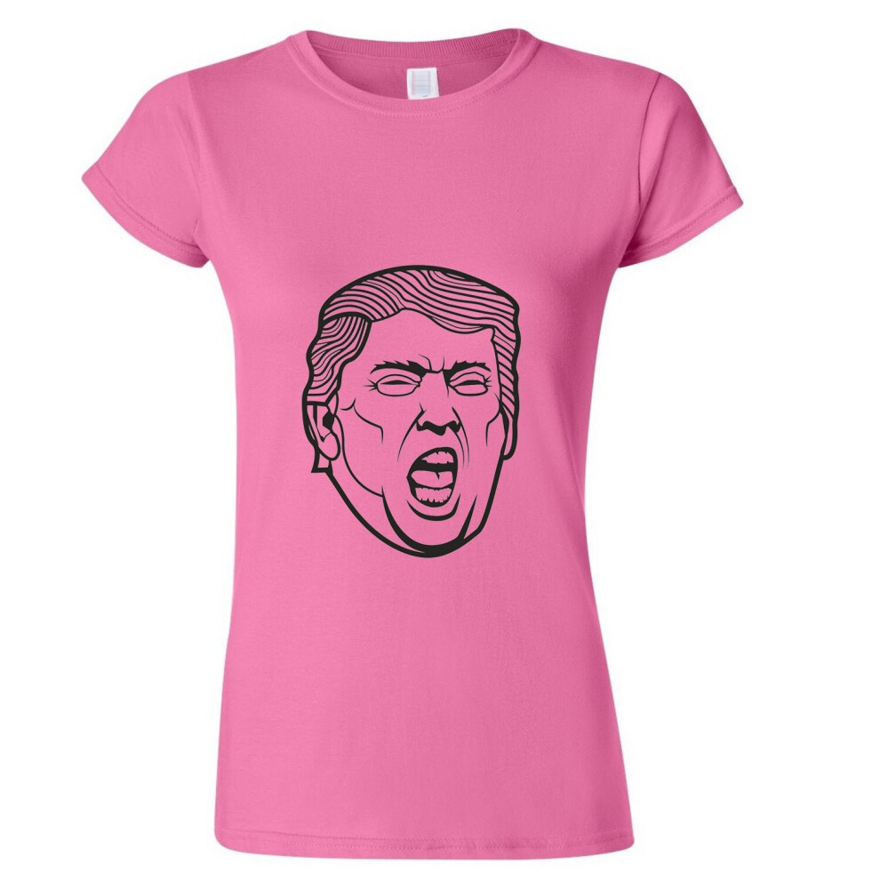 (Pink, L) Funny USA President Donald Trump Shout Face Ladies Women T Shirt Tee Top