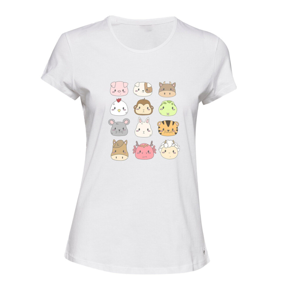 (S) Chinese Zodiac Horoscope 12 Animal Sign Cute White Ladies Women T Shirt Tee Top