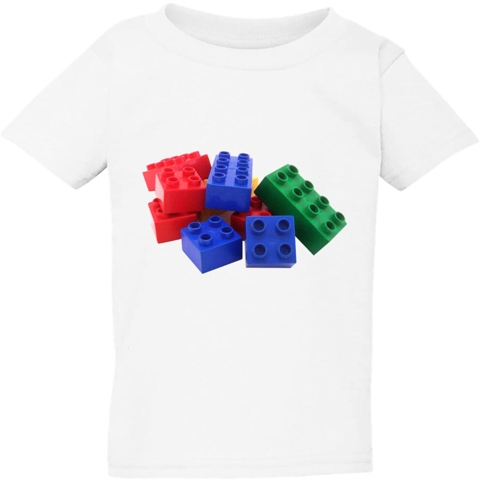 (2XL / 6T / 5-6 YO) Colourful Lego Building Blocks Brick Toy White Kids Boys Girls T Shirt Tee Top