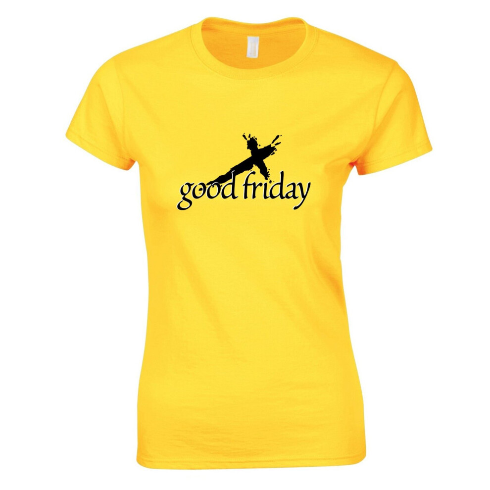 (Yellow, 2XL) Easter Good Friday Unique Jesus Christian God Cross Ladies Women T Shirt Tee Top