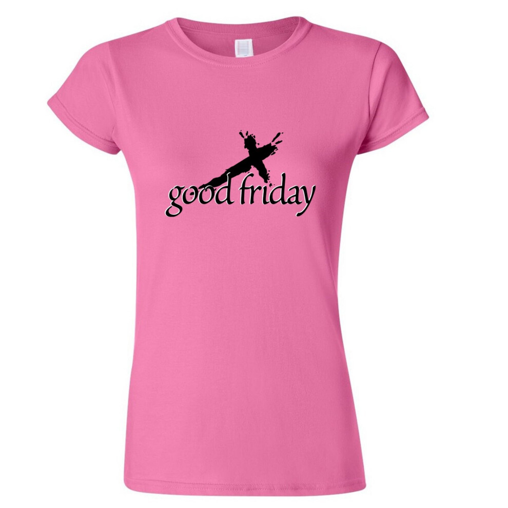 (Pink, L) Easter Good Friday Unique Jesus Christian God Cross Ladies Women T Shirt Tee Top