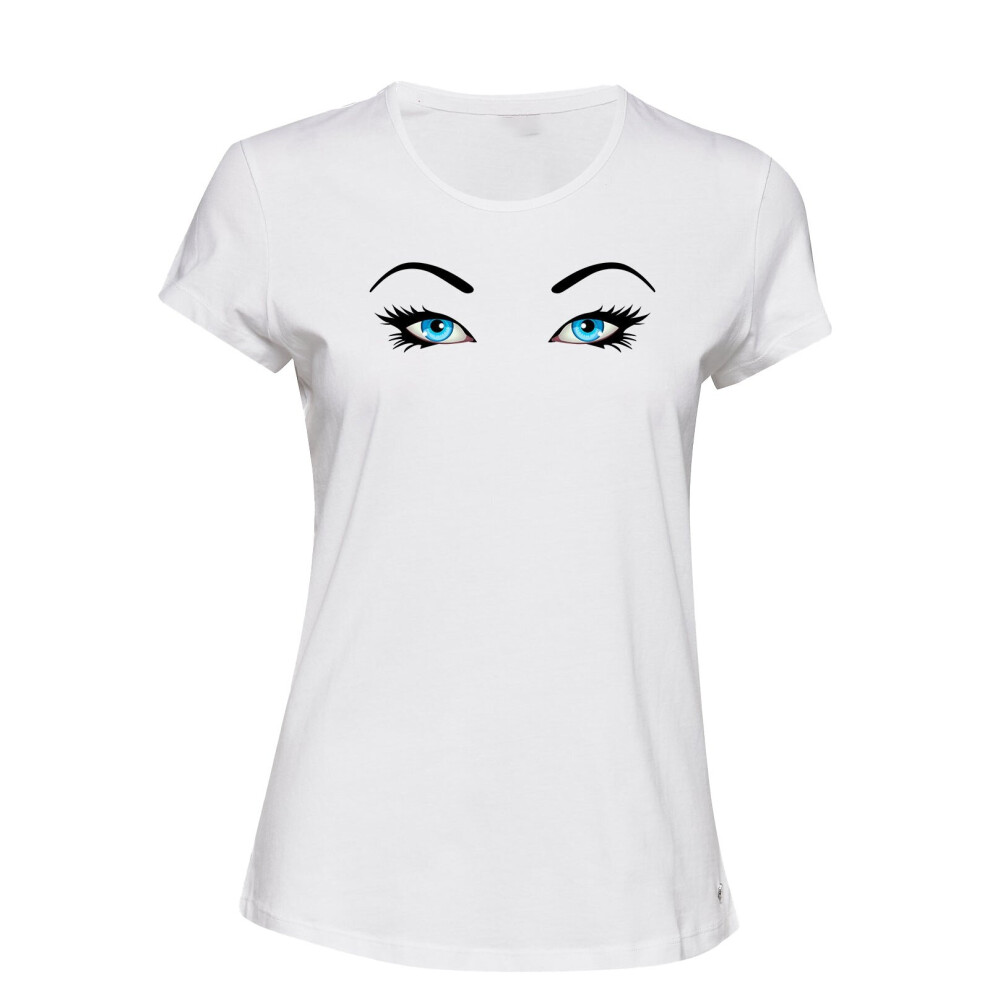 (M) Beautiful Blue Eyes Mysterious Face White Ladies Women T Shirt Tee Top