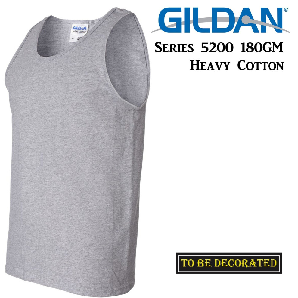 (XL) Gildan Sport Grey Tank Top Singlet Shirt S - 2XL Small Big Men's Heavy Cotton