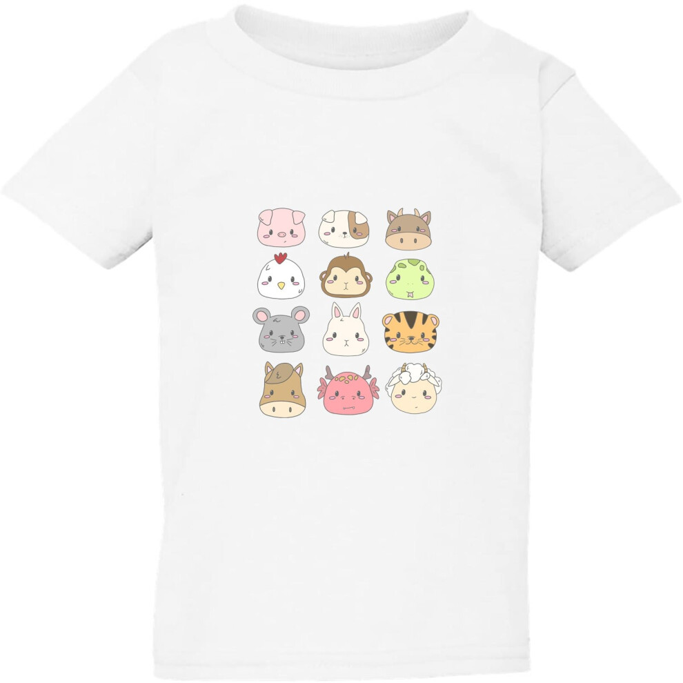 (2XL / 6T / 5-6 YO) Chinese Zodiac Horoscope 12 Animal Cute White Boys Girls T Shirt Tee Top Kids