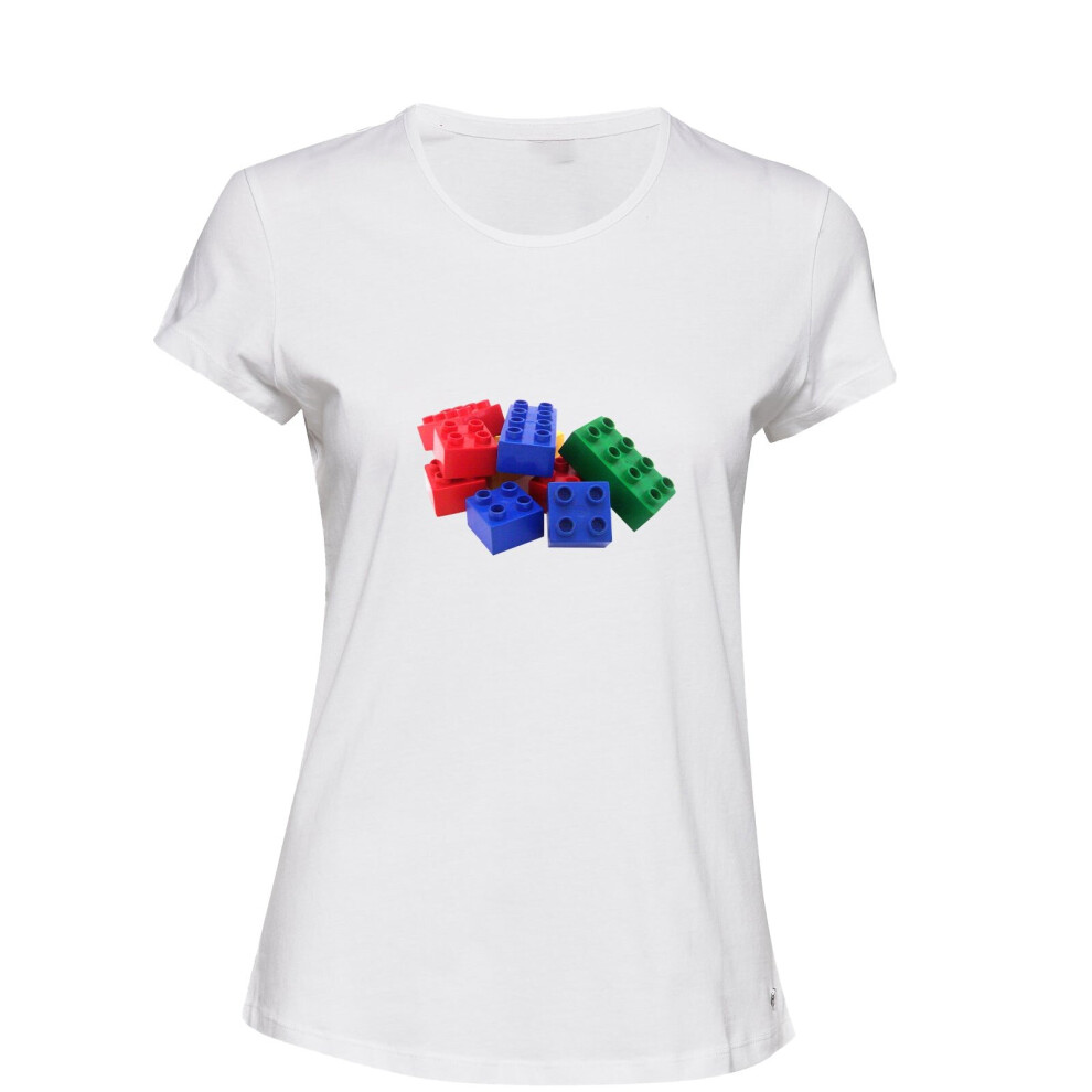 (2XL) Colourful Lego Building Blocks Brick Fun Toys White Ladies Women T Shirt Tee Top