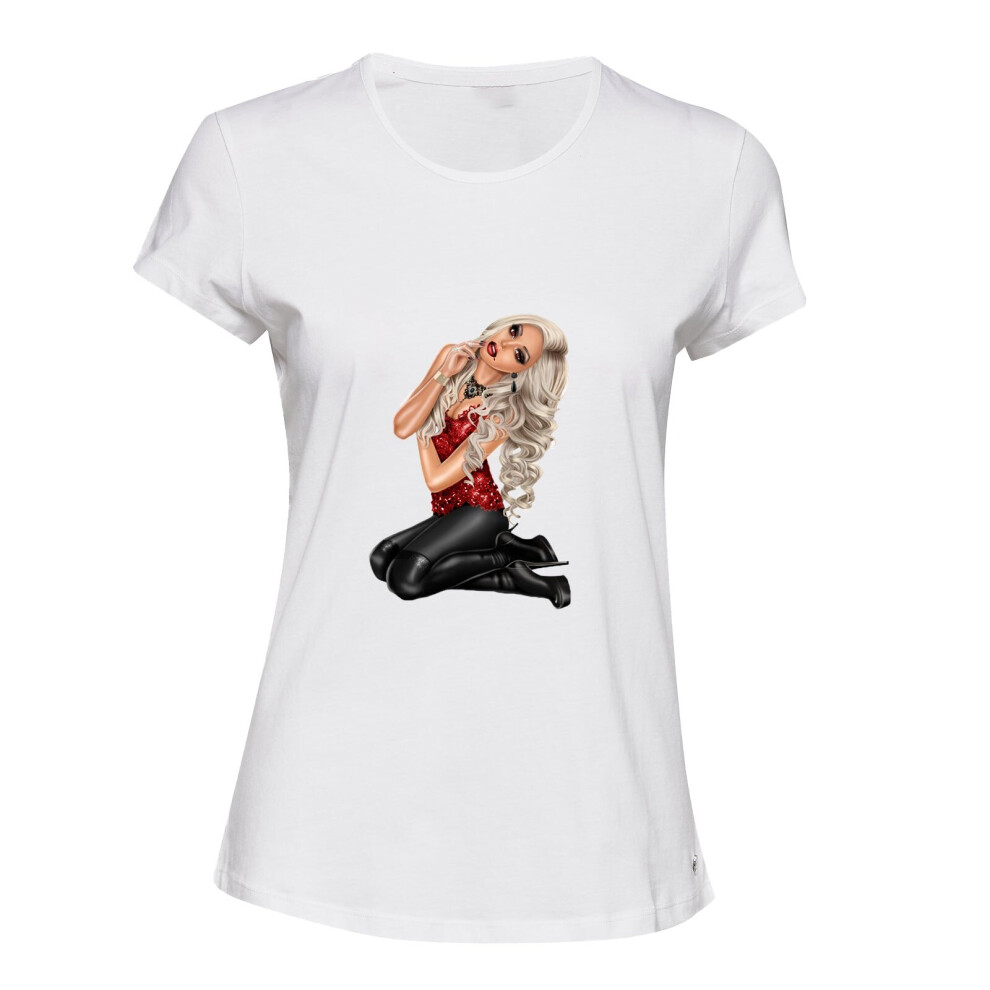 (XL) Bloody Sexy Lady Vampire Diaries Costume White Ladies Women T Shirt Tee Top