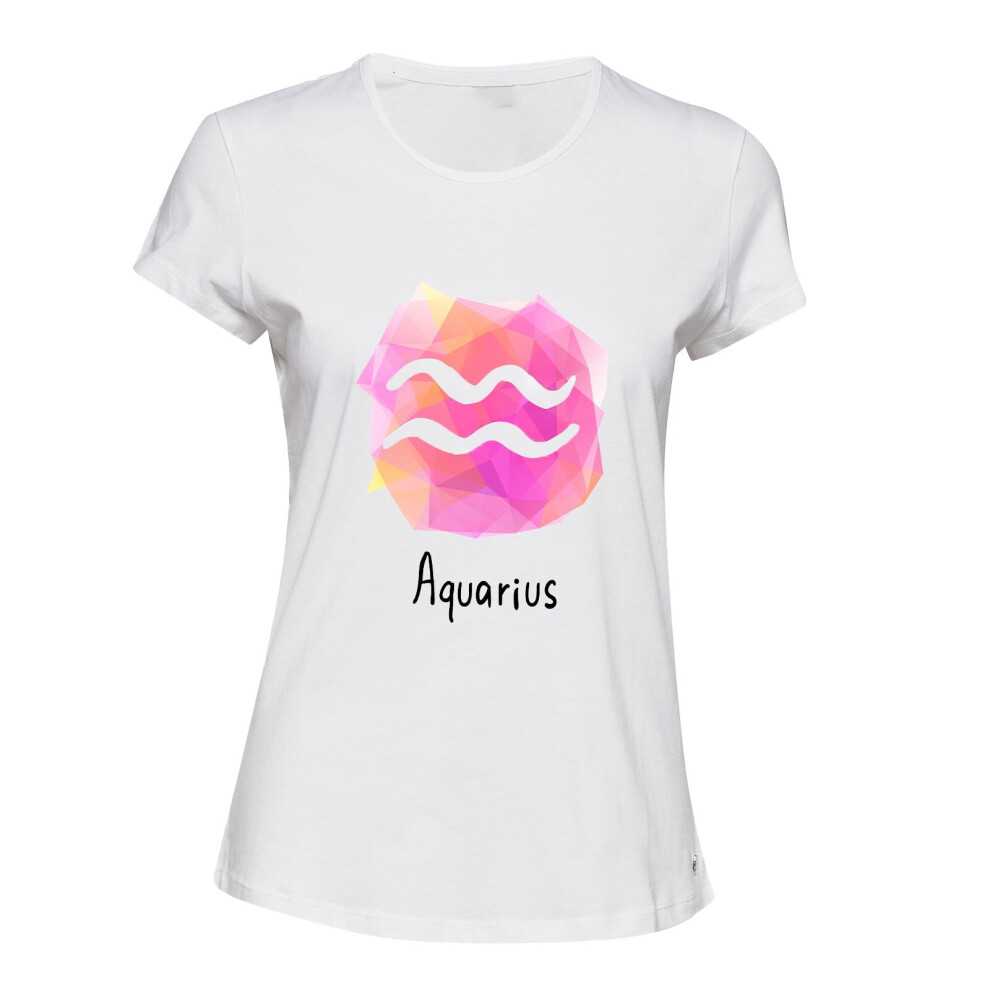 (XL) Aquarius Zodiac Horoscope Astrological Pink Sign Ladies Women T Shirt Tee Top