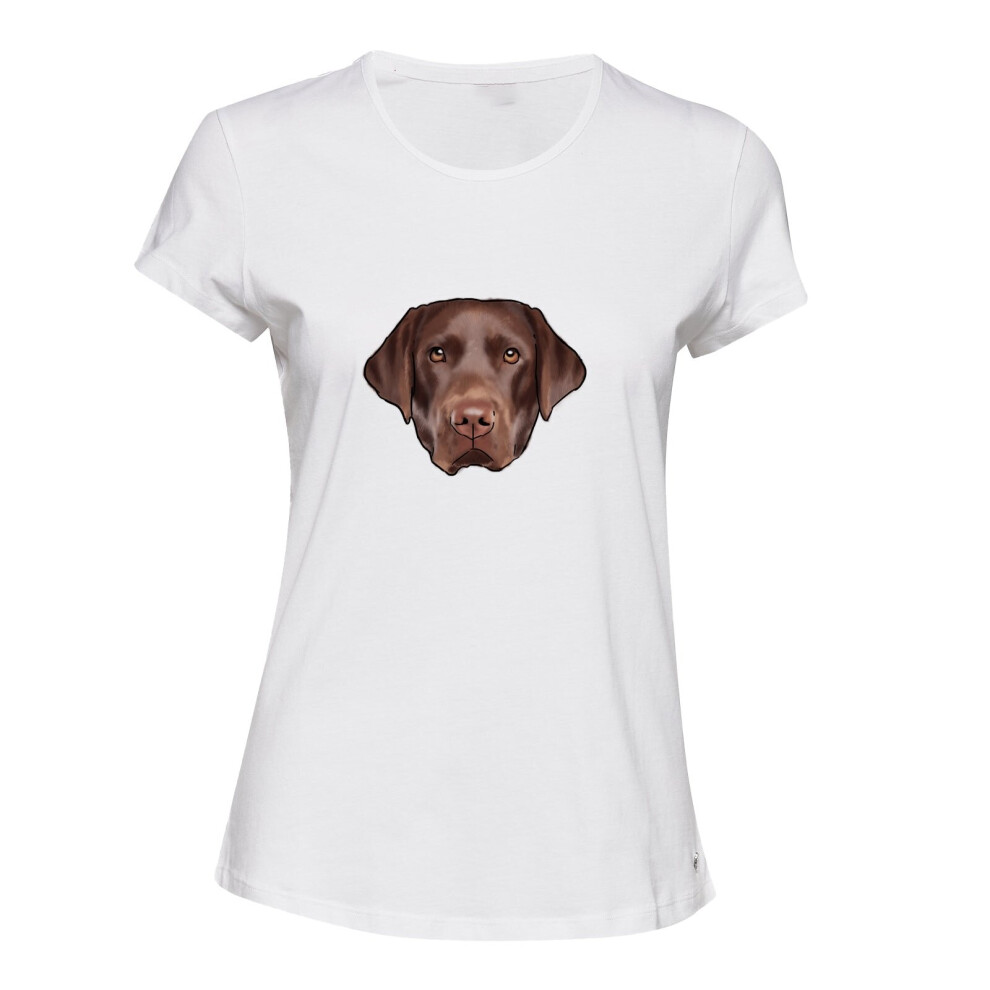 (M) Brown Cute Labrador Dog Head White Female Ladies Women T Shirt Tee Top