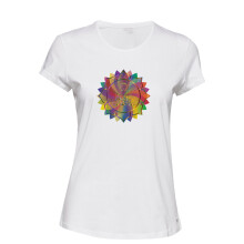 (L) Colourful Buddha Flower Buddhism Buddhist White Ladies Women T Shirt Tee Top