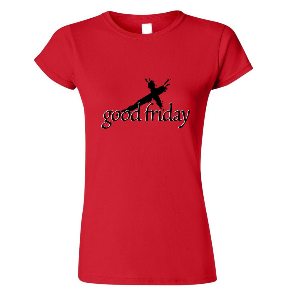 (Red, 2XL) Easter Good Friday Unique Jesus Christian God Cross Ladies Women T Shirt Tee Top