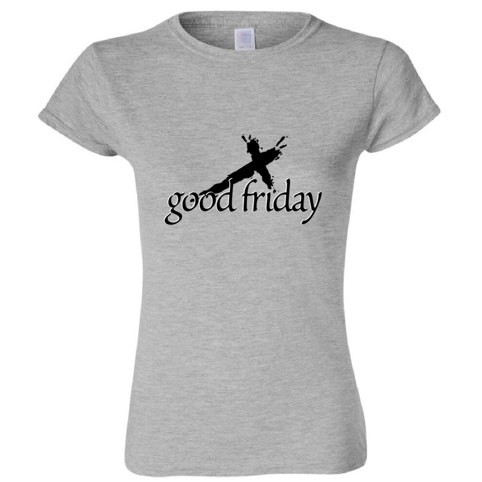 (Sport Grey, XL) Easter Good Friday Unique Jesus Christian God Cross Ladies Women T Shirt Tee Top