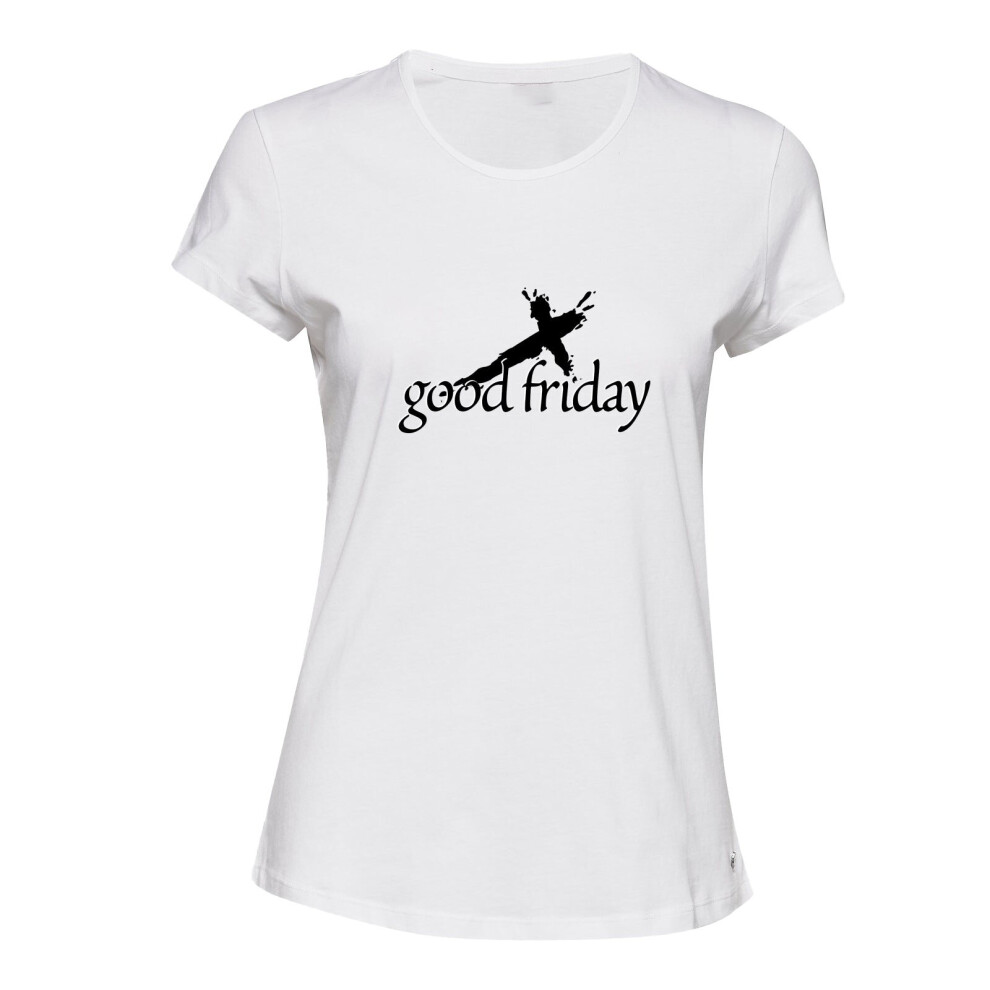 (White, S) Easter Good Friday Unique Jesus Christian God Cross Ladies Women T Shirt Tee Top