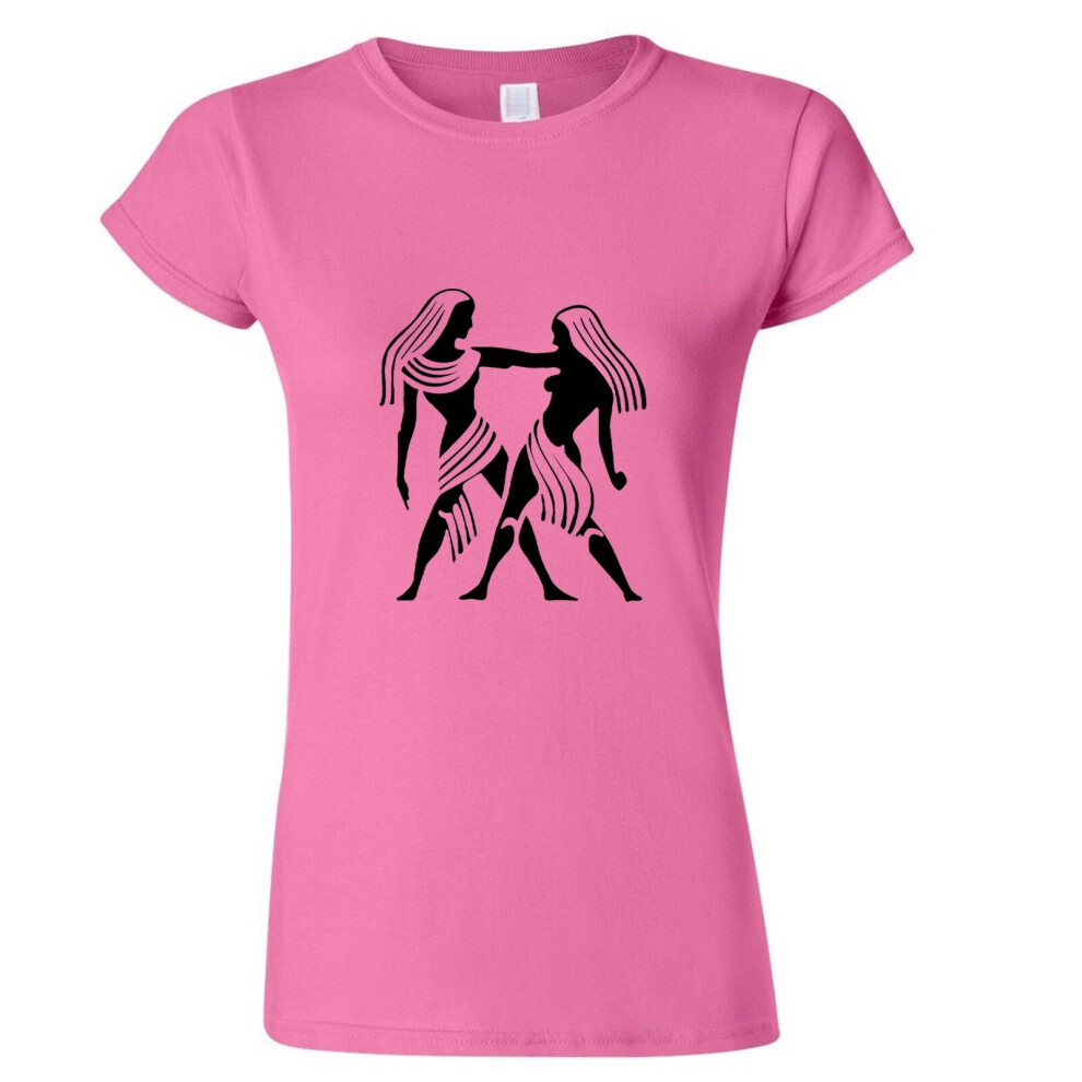 (Pink, M) Gemini Twin Zodiac Horoscope Astrological Symbol Ladies Women T Shirt Tee Top