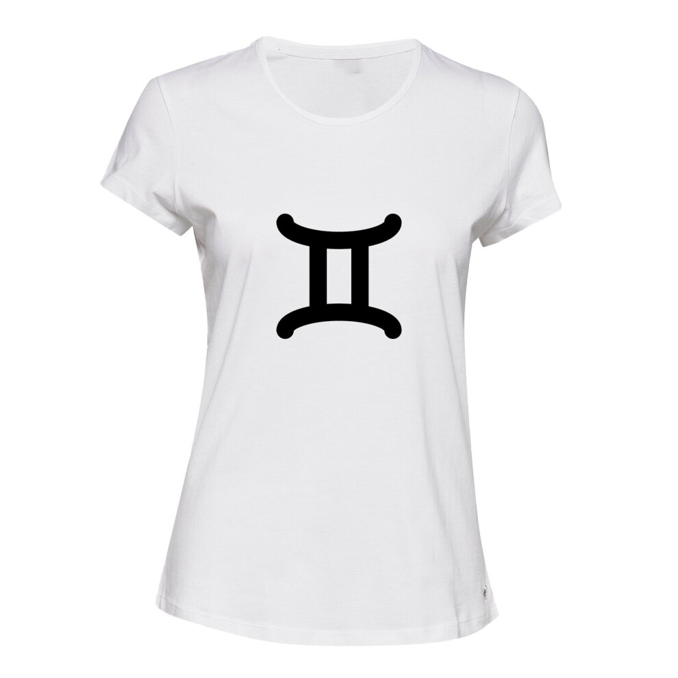 (White, M) Gemini 2 Zodiac Horoscope Astrological Symbol Sign Ladies Women T Shirt Tee Top