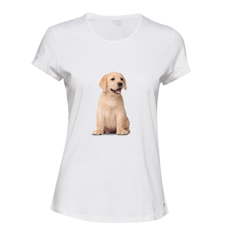 (L) Cute Baby Gold Labrador Retriever Puppy Pet White Ladies Women T Shirt Tee Top