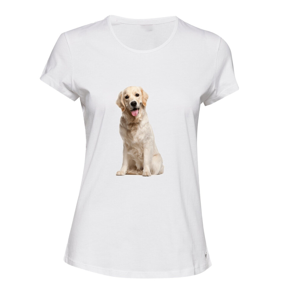 (S) Cute Gold Labrador Retriever Puppy Pet Dog White Ladies Women T Shirt Tee Top