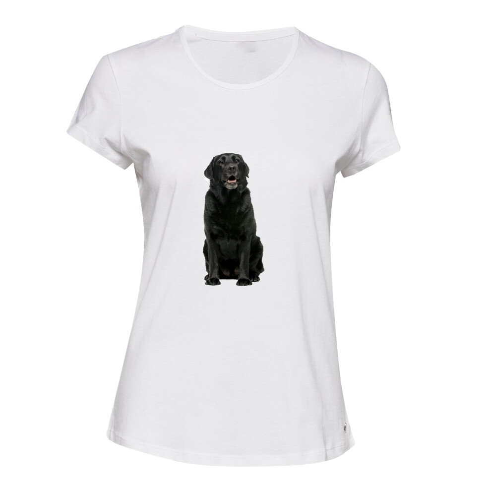 (M) Cute Black Labrador Dog White Female Ladies Women T Shirt Tee Top