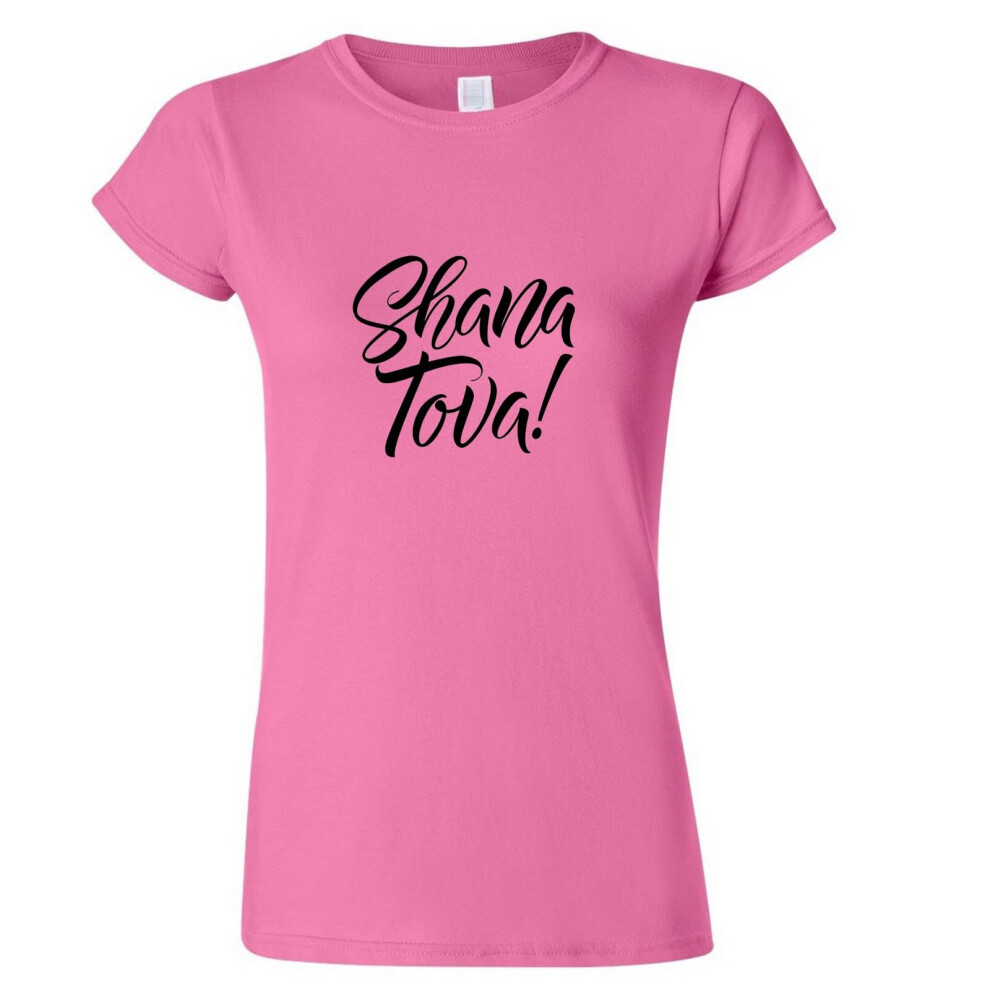 (Pink, M) Jewish Shana Shana Tova Good Happy New Year Ladies Women T Shirt Tee Top Judaism