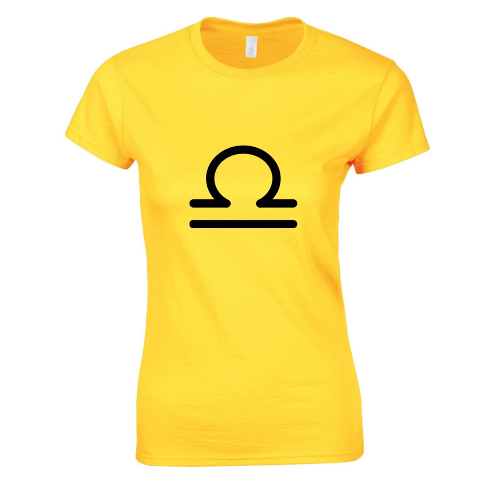 (Yellow, 2XL) Libra Zodiac Horoscope Astrological Symbol Sign Ladies Women T Shirt Tee Top