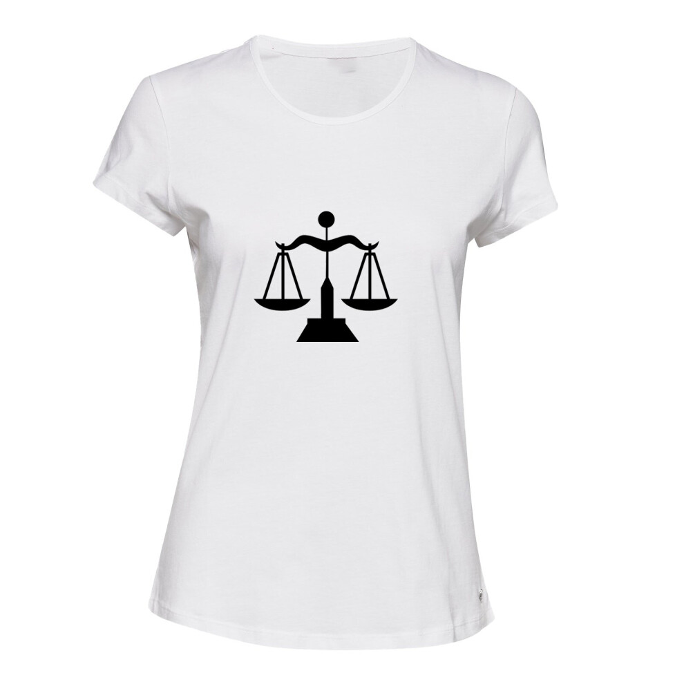 (White, 2XL) Libra Zodiac Horoscope Astrological Symbol Sign Ladies Women T Shirt Tee Top