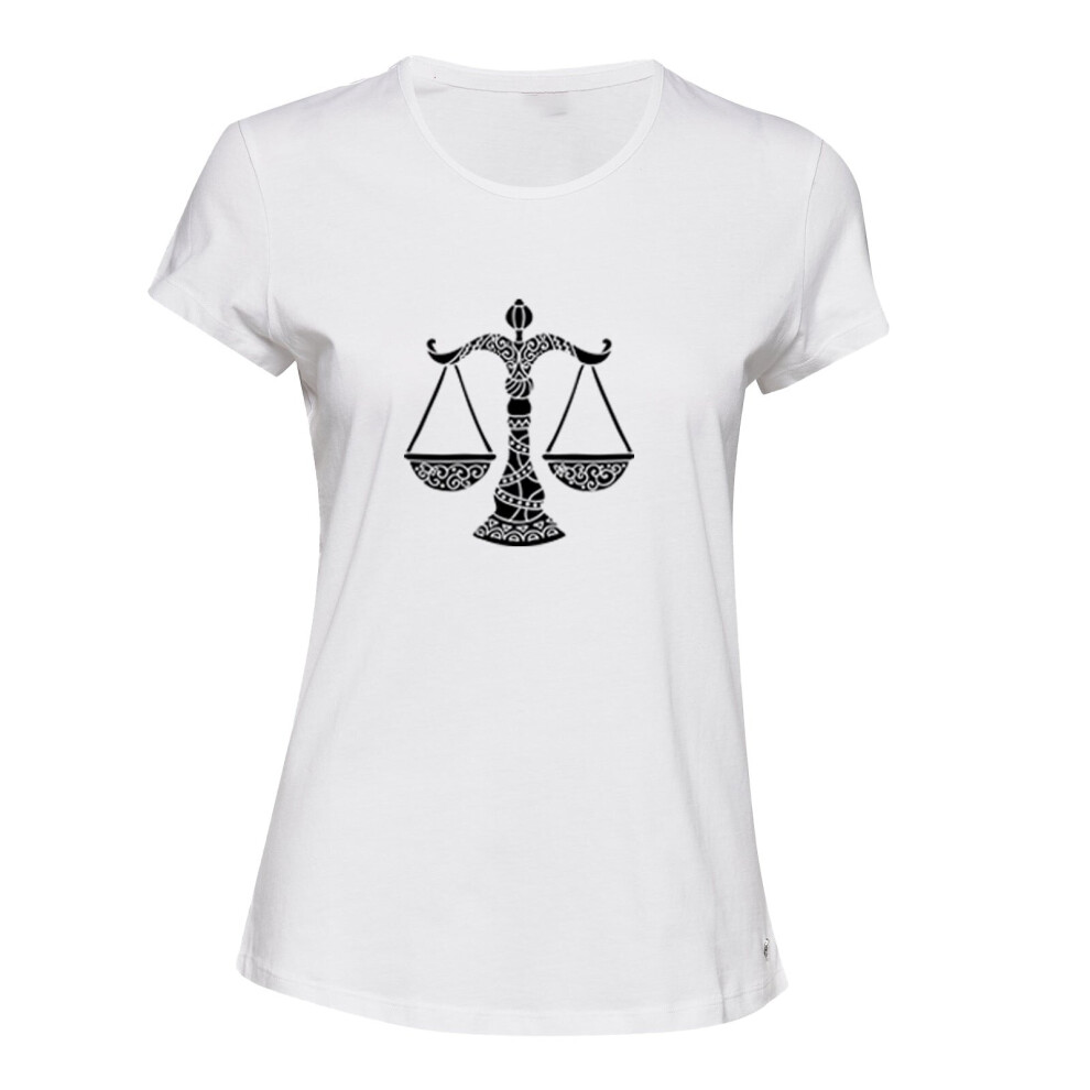 (White, XL) Libra Zodiac Horoscope Astrological Symbol Sign Ladies Women T Shirt Tee Top