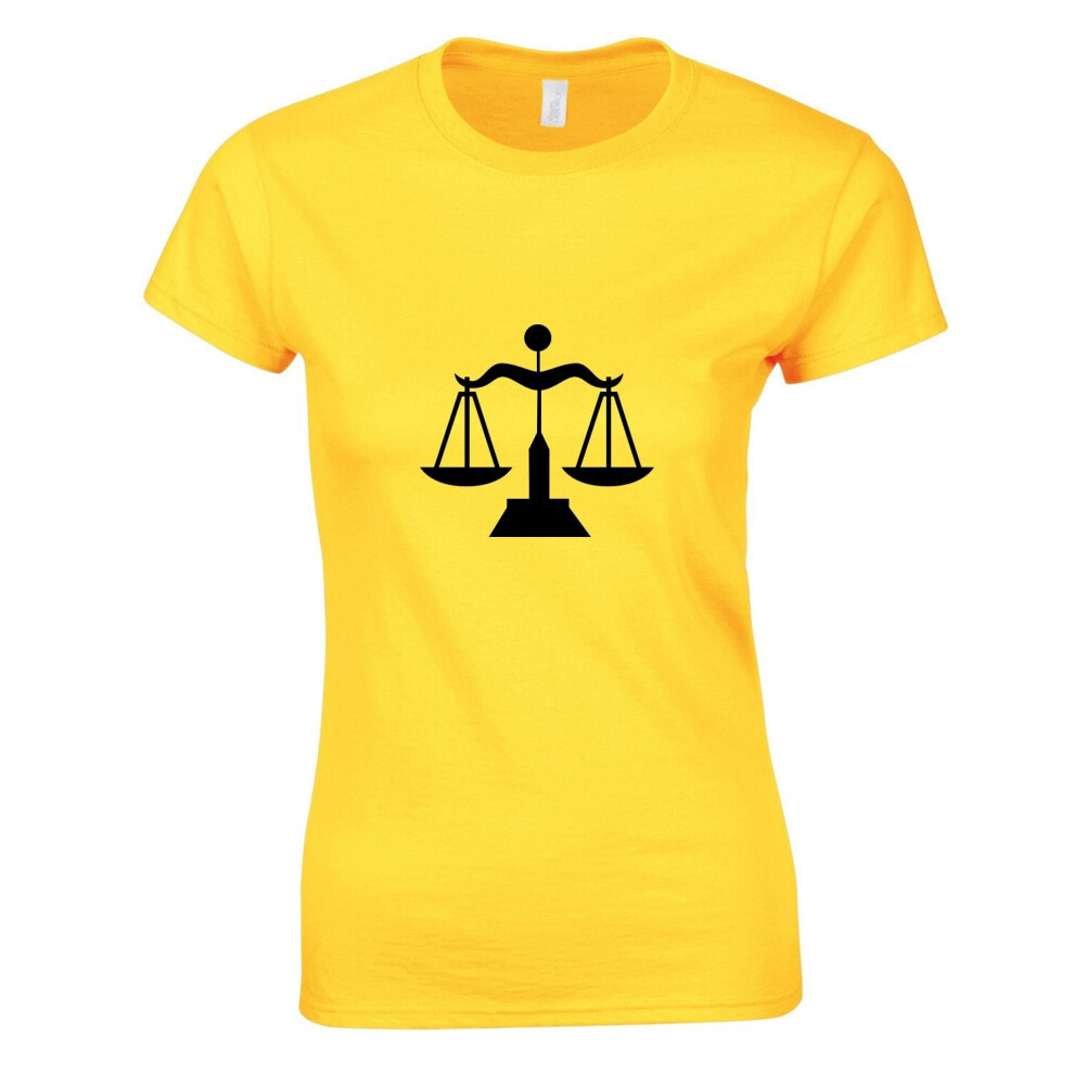 (Yellow, 2XL) Libra Zodiac Horoscope Astrological Symbol Sign Ladies Women T Shirt Tee Top