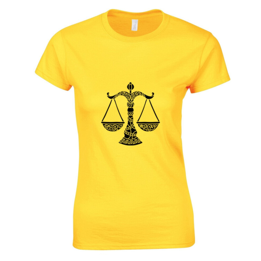 (Yellow, M) Libra Zodiac Horoscope Astrological Symbol Sign Ladies Women T Shirt Tee Top