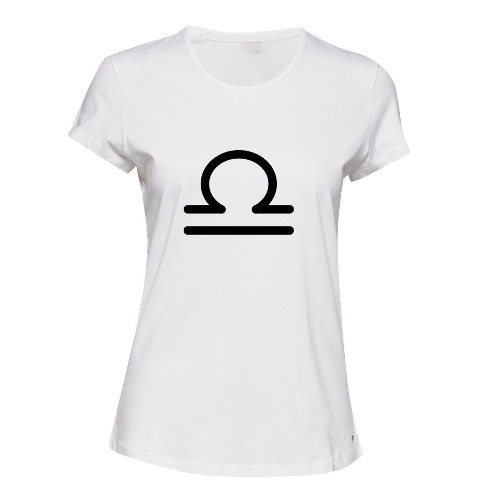 (White, XL) Libra Zodiac Horoscope Astrological Symbol Sign Ladies Women T Shirt Tee Top