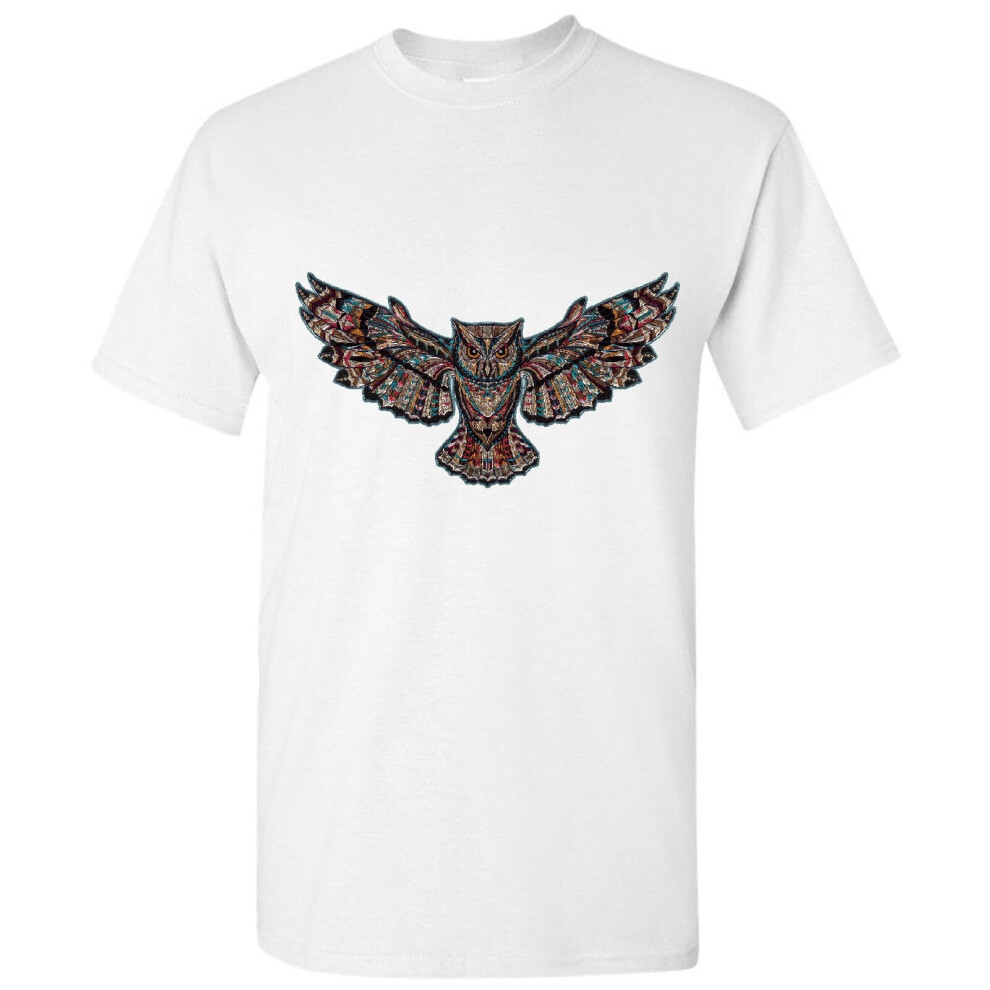 (S) Night Owl Bird White Men Basic Custom Printed T Shirt Tee Top