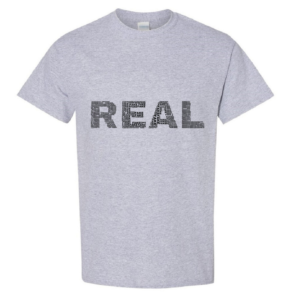 (Sport Grey, 3XL) Real Fake Black Text Art Silhouette 3D Art Men T Shirt Tee Top