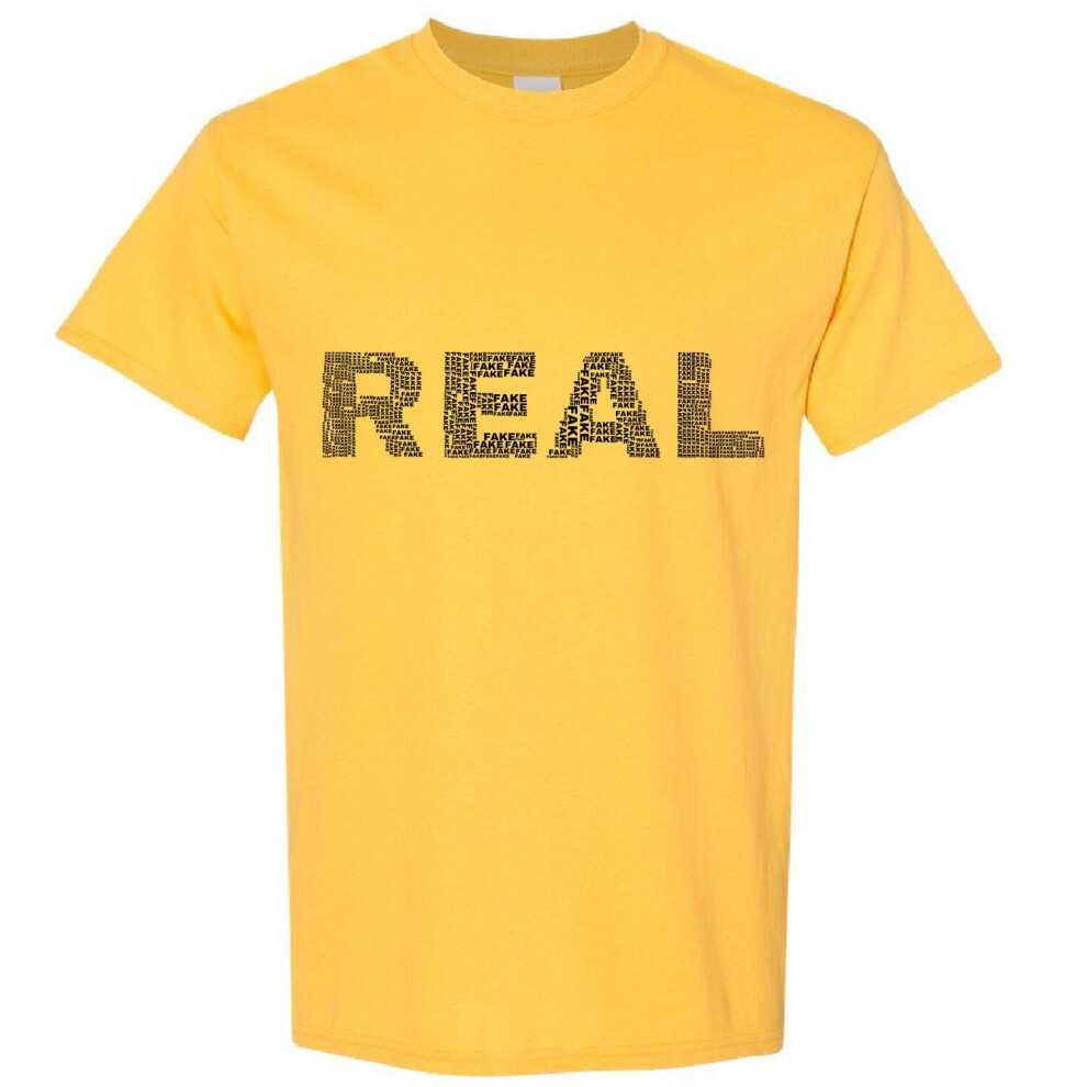 (Yellow, 3XL) Real Fake Black Text Art Silhouette 3D Art Men T Shirt Tee Top