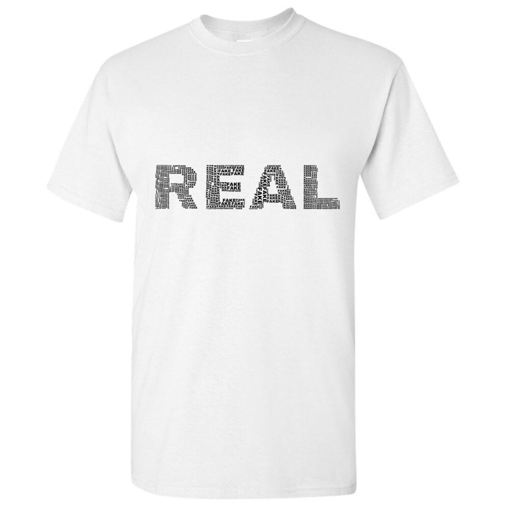 (White, 4XL) Real Fake Black Text Art Silhouette 3D Art Men T Shirt Tee Top