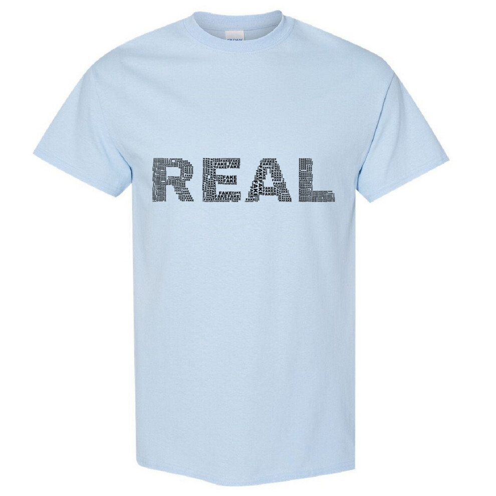 (Light Blue, S) Real Fake Black Text Art Silhouette 3D Art Men T Shirt Tee Top