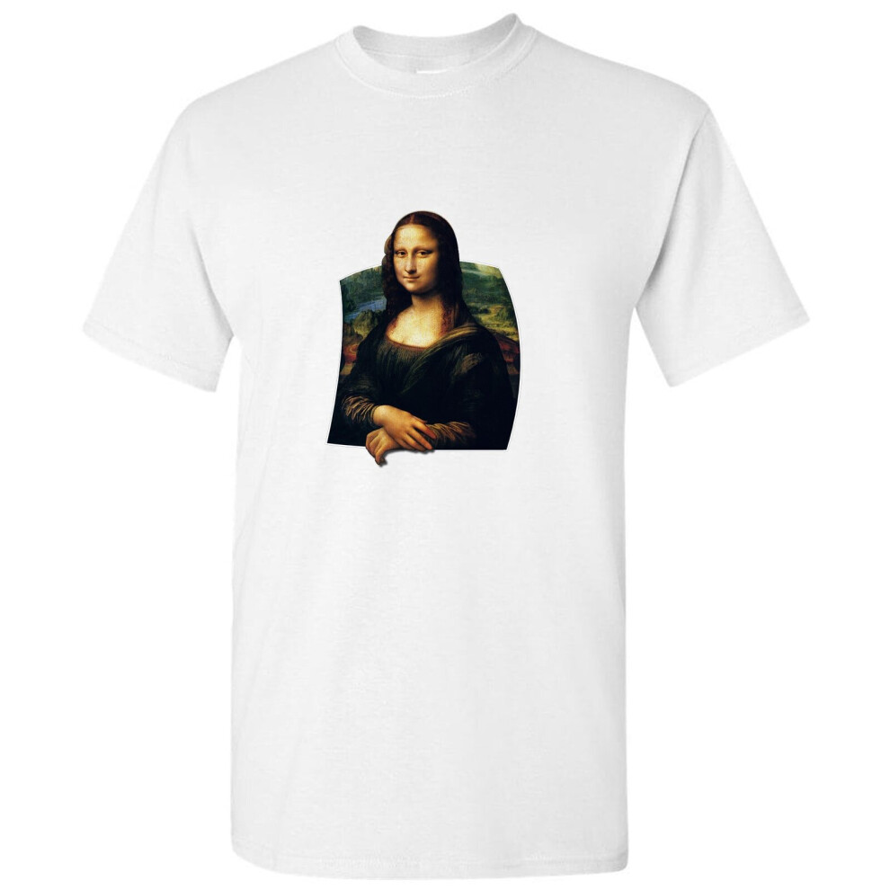 (2XL) Mona Lisa Portrait Painting Leonardo da Vinci White Men T Shirt Tee Top