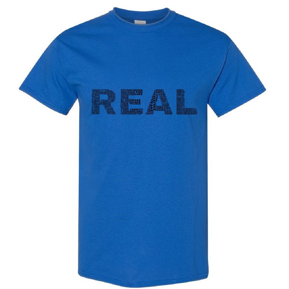 (Royal, S) Real Fake Black Text Art Silhouette 3D Art Men T Shirt Tee Top