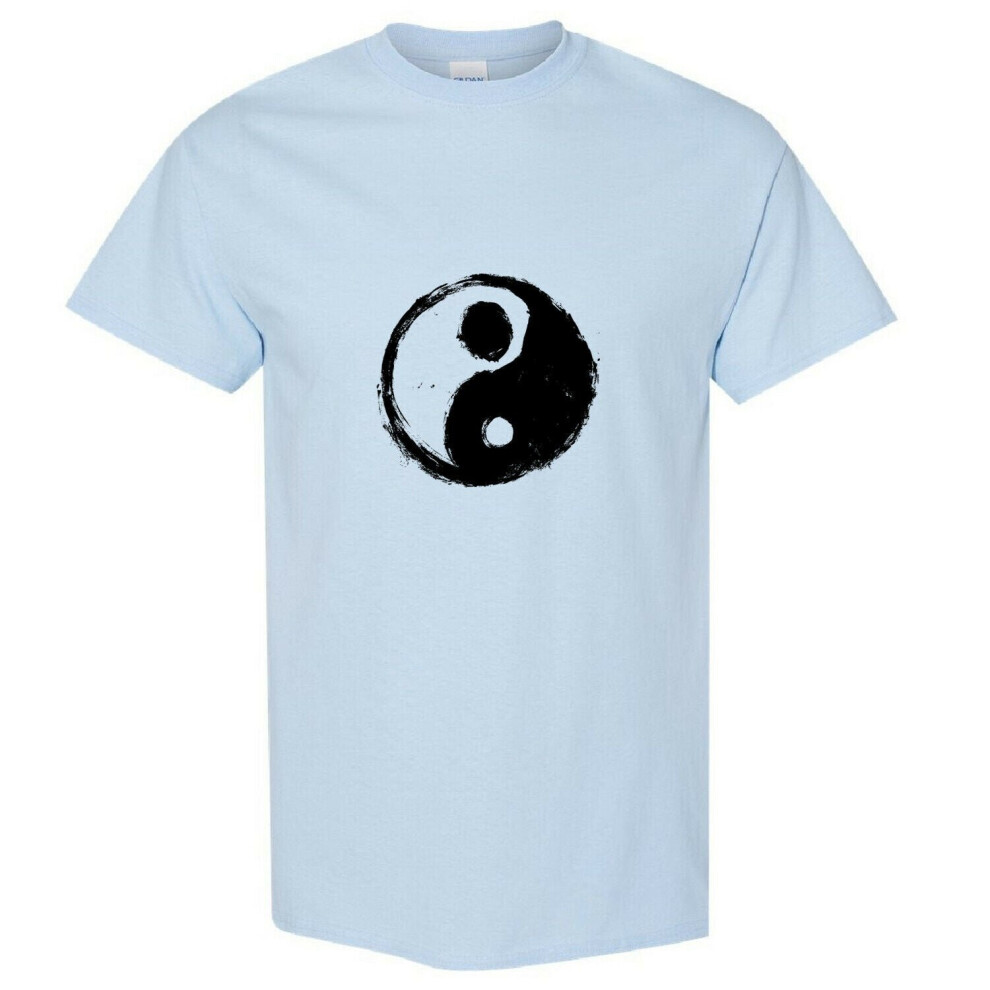 (Light Blue, S) Ying Yang Vintage Unique Spiritual Chinese Philosophy Symbol Men T Shirt Tee Top