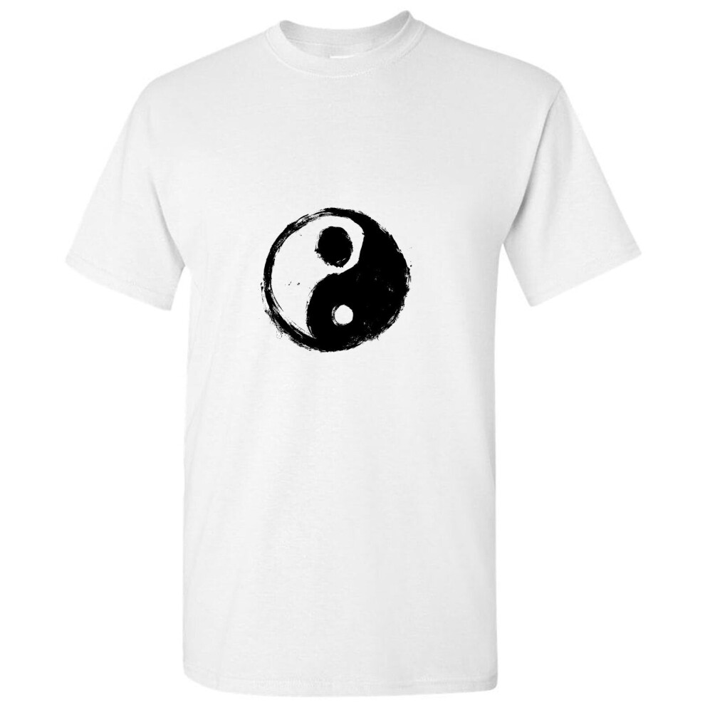 (White, S) Ying Yang Vintage Unique Spiritual Chinese Philosophy Symbol Men T Shirt Tee Top